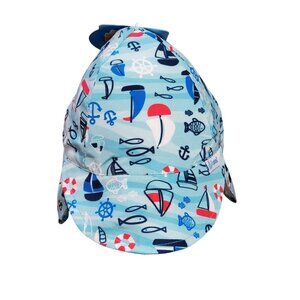 I Play Baby Sun Protection Hat 9–18 Months Blue Sailboat Print UPF 50+